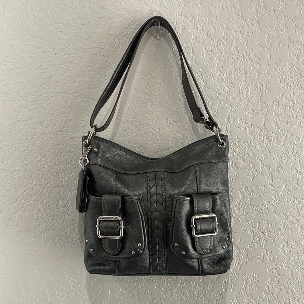 Never used gray/ silver metallic tignanello crossbody purse